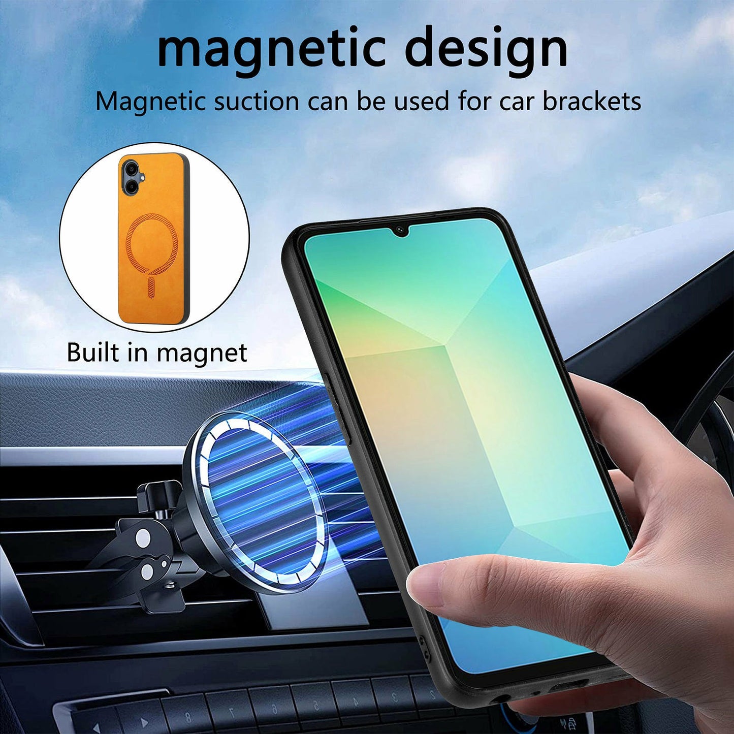 For Samsung Galaxy A06 Leather Back Case Compatible with MagSafe Skin-Touch Phone Cover - Blue