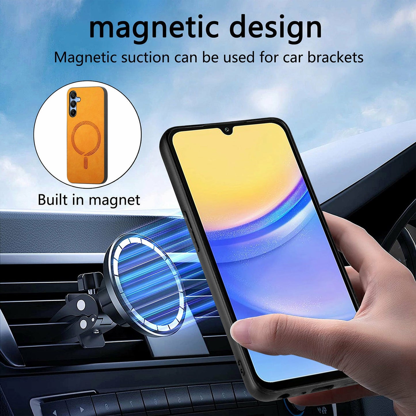 For Samsung Galaxy A16 5G / 4G Leather Back Case Compatible with MagSafe Skin-Touch Phone Cover - Yellow