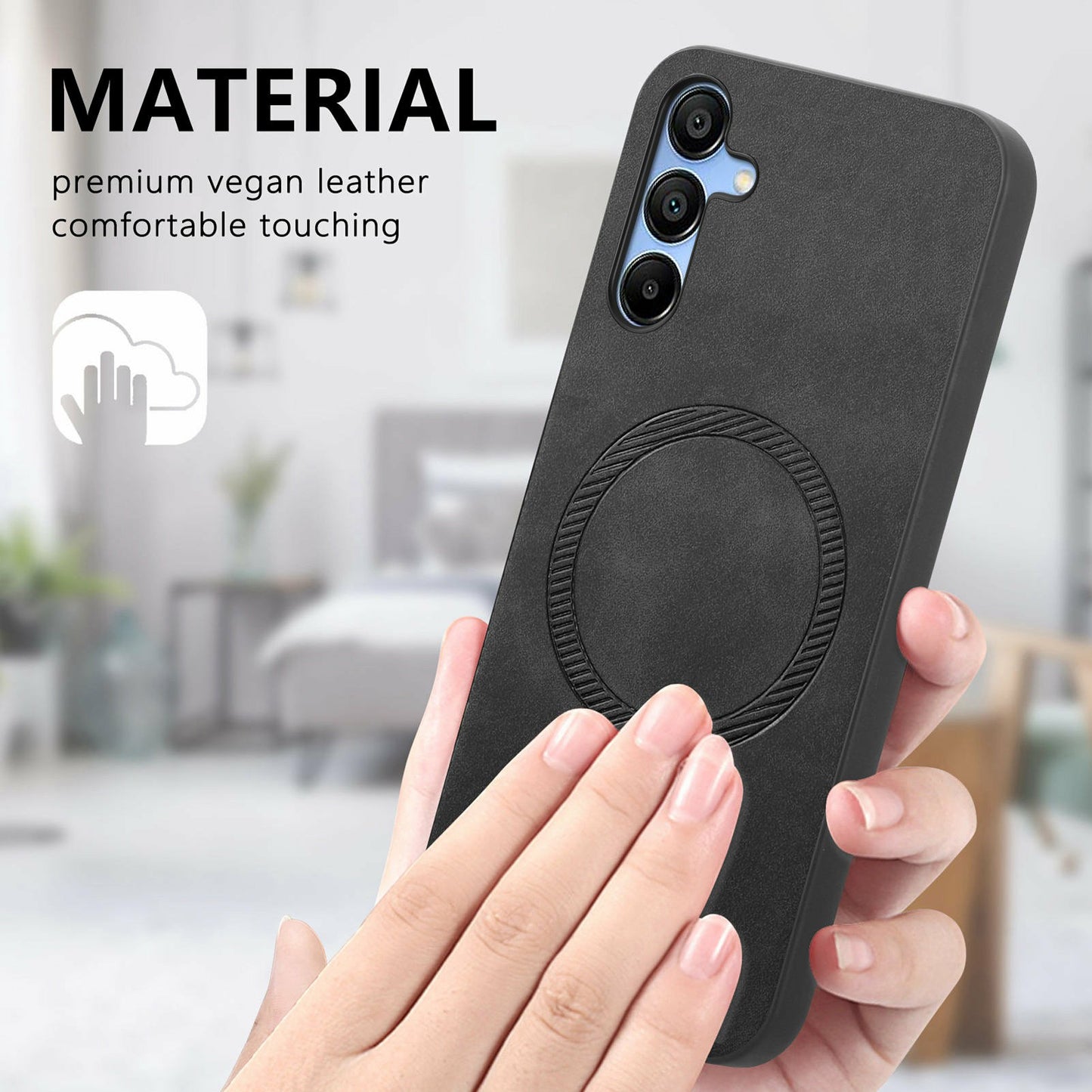 For Samsung Galaxy A16 5G / 4G Leather Back Case Compatible with MagSafe Skin-Touch Phone Cover - Blue