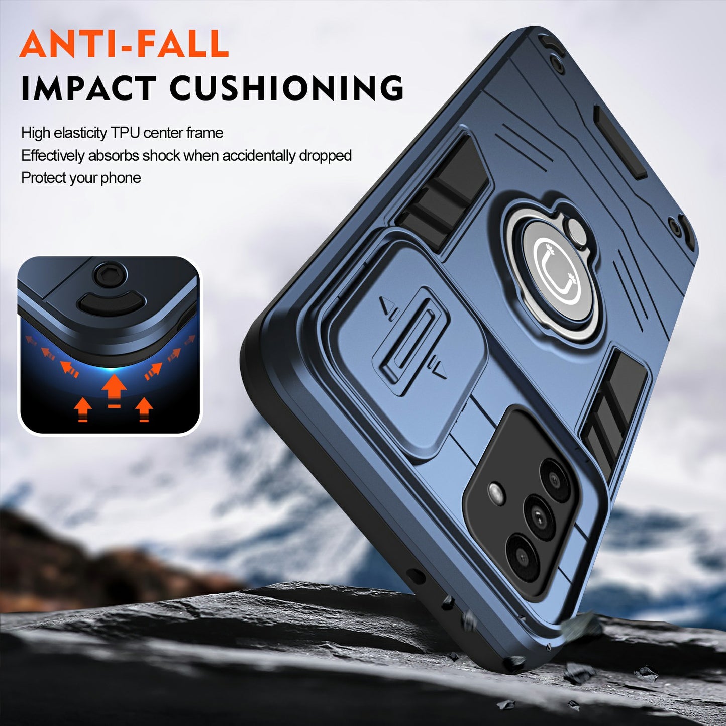 For Samsung Galaxy A16 4G / A16 5G Case Slide Camshield Kickstand PC+TPU Phone Cover - Blue