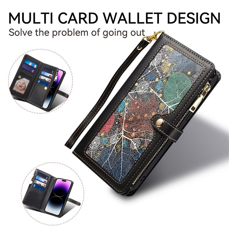 ESEBLE Galaxy Series For Motorola Moto G75 5G Case Leather Zipper Phone Cover RFID Blocking - Black