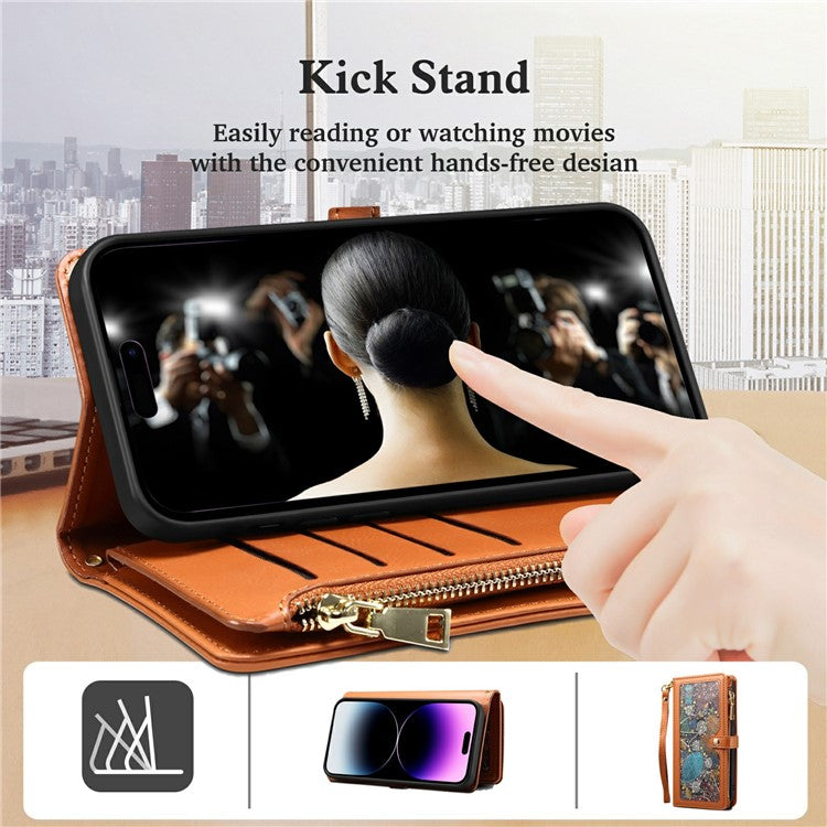ESEBLE Galaxy Series For Motorola Moto G75 5G Case Leather Zipper Phone Cover RFID Blocking - Brown