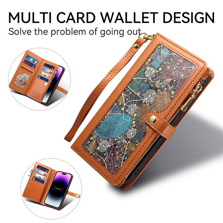 ESEBLE Galaxy Series For Motorola Moto G75 5G Case Leather Zipper Phone Cover RFID Blocking - Brown