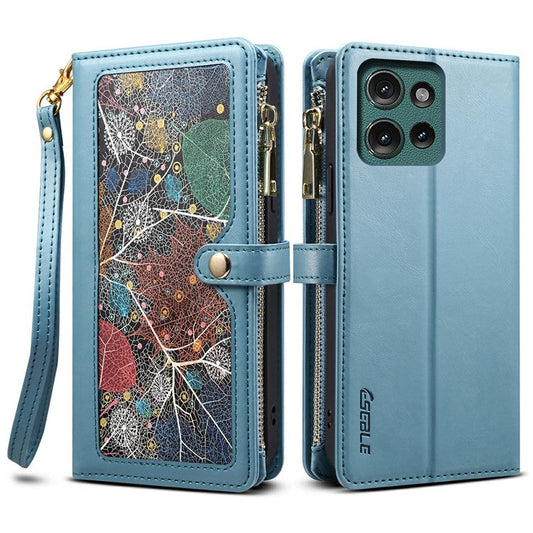 ESEBLE Galaxy Series For Motorola Moto G75 5G Case Leather Zipper Phone Cover RFID Blocking - Blue