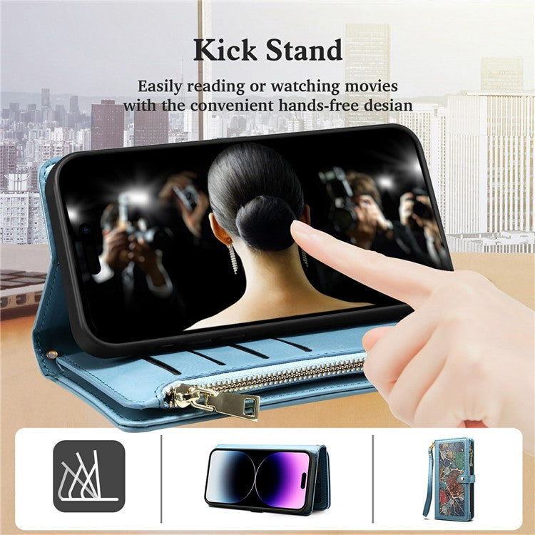 ESEBLE Galaxy Series For Motorola Moto G75 5G Case Leather Zipper Phone Cover RFID Blocking - Blue
