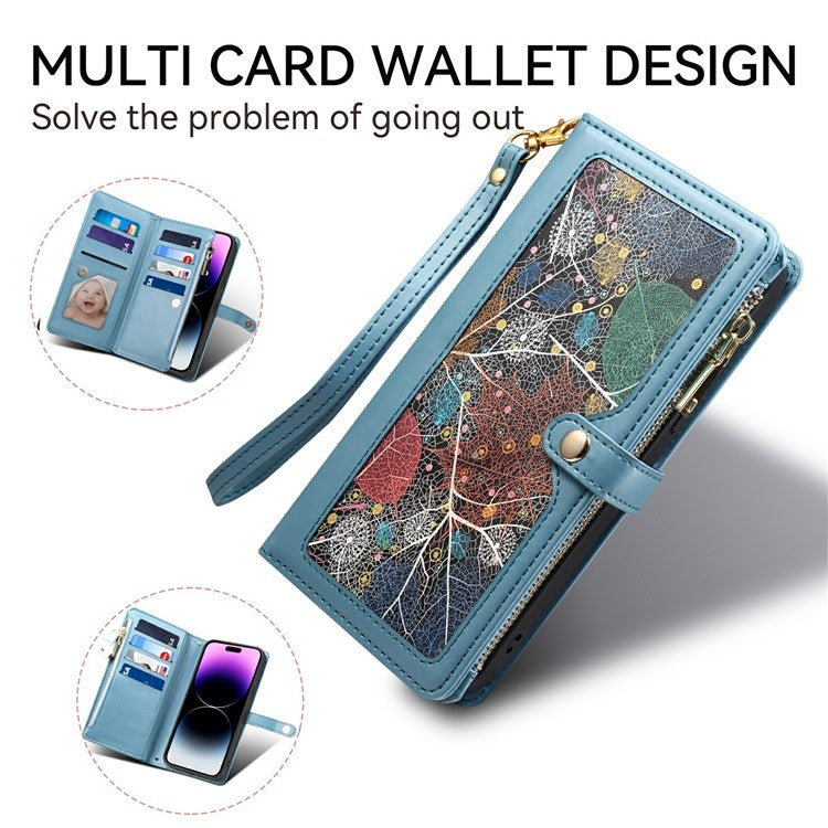 ESEBLE Galaxy Series For Motorola Moto G75 5G Case Leather Zipper Phone Cover RFID Blocking - Blue