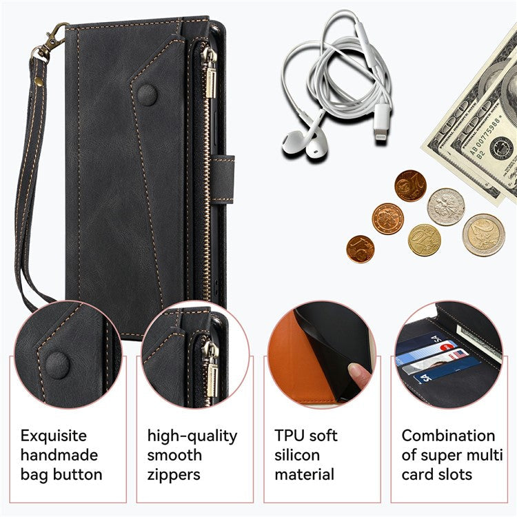 ESEBLE Star Series For Motorola Moto G75 5G Case Zipper Wallet Leather Stand Phone Cover - Black
