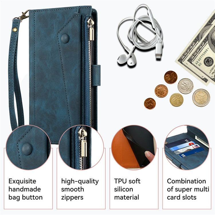 ESEBLE Star Series For Motorola Moto G75 5G Case Zipper Wallet Leather Stand Phone Cover - Blue