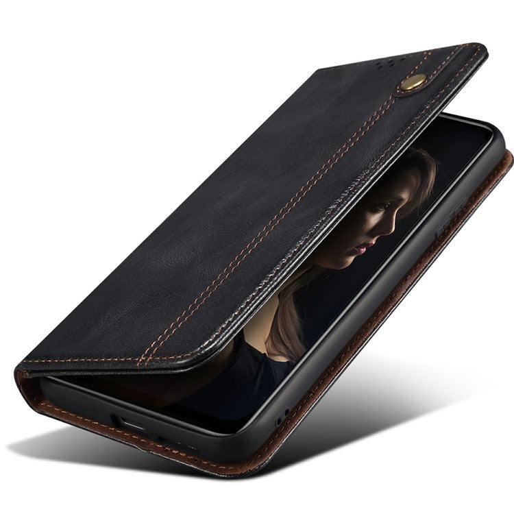 For Motorola Moto G75 5G Case Crazy Horse Texture Waxy Leather Wallet Stand Phone Cover - Black