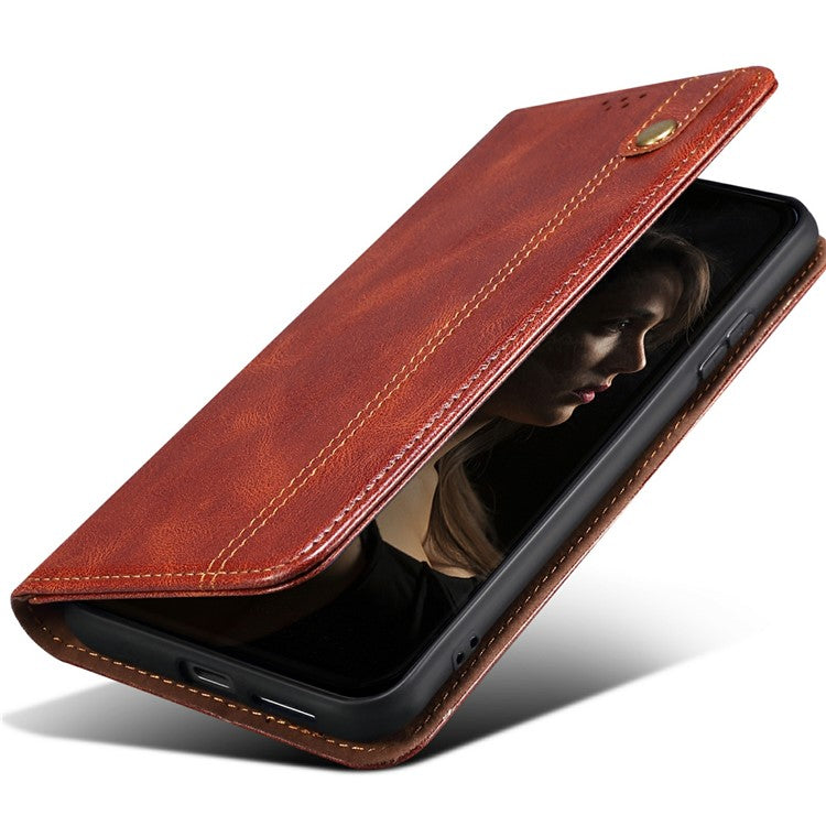 For Motorola Moto G75 5G Case Crazy Horse Texture Waxy Leather Wallet Stand Phone Cover - Brown