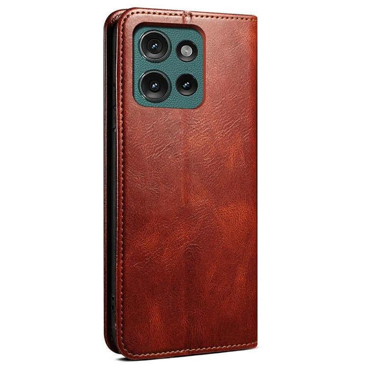 For Motorola Moto G75 5G Case Crazy Horse Texture Waxy Leather Wallet Stand Phone Cover - Brown