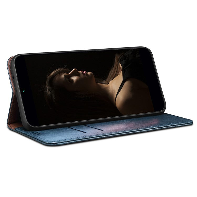 For Motorola Moto G75 5G Case Crazy Horse Texture Waxy Leather Wallet Stand Phone Cover - Blue