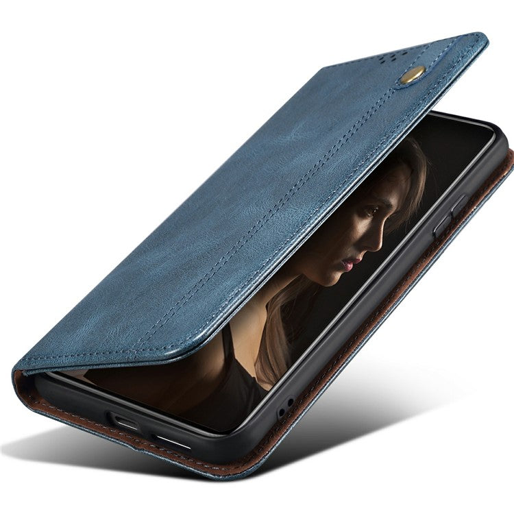 For Motorola Moto G75 5G Case Crazy Horse Texture Waxy Leather Wallet Stand Phone Cover - Blue