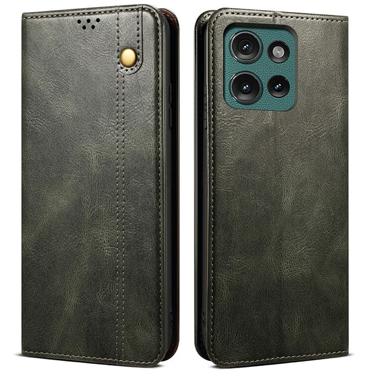 For Motorola Moto G75 5G Case Crazy Horse Texture Waxy Leather Wallet Stand Phone Cover - Green