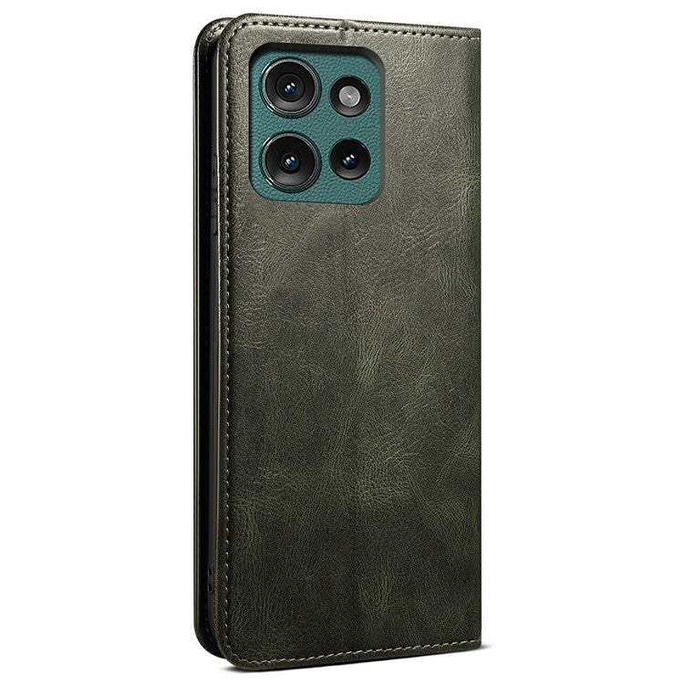 For Motorola Moto G75 5G Case Crazy Horse Texture Waxy Leather Wallet Stand Phone Cover - Green