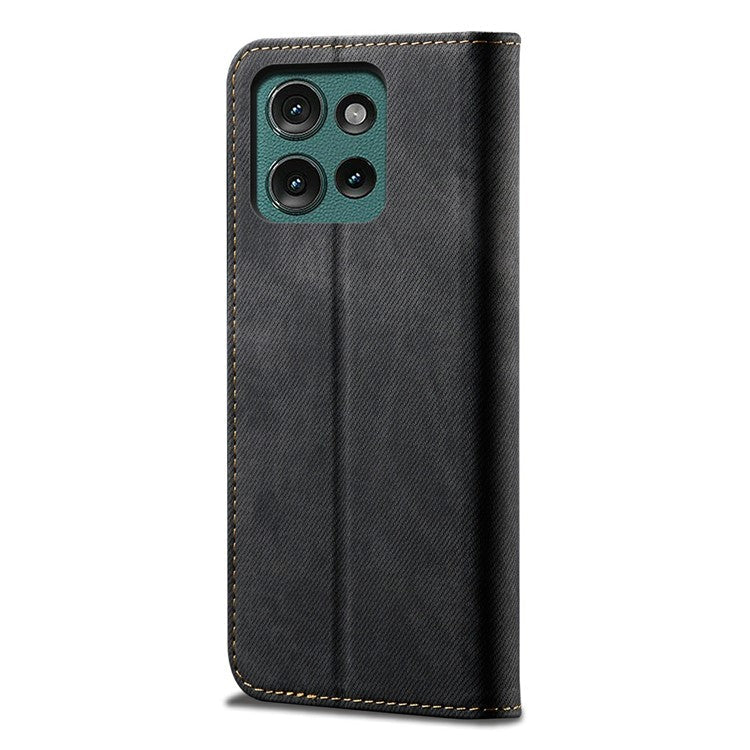 For Motorola Moto G75 5G Case Jeans Cloth Texture Anti-Scratch Leather Stand Phone Cover - Black