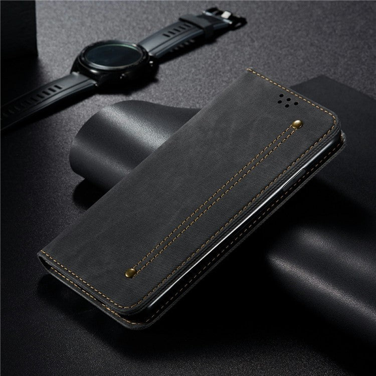 For Motorola Moto G75 5G Case Jeans Cloth Texture Anti-Scratch Leather Stand Phone Cover - Black