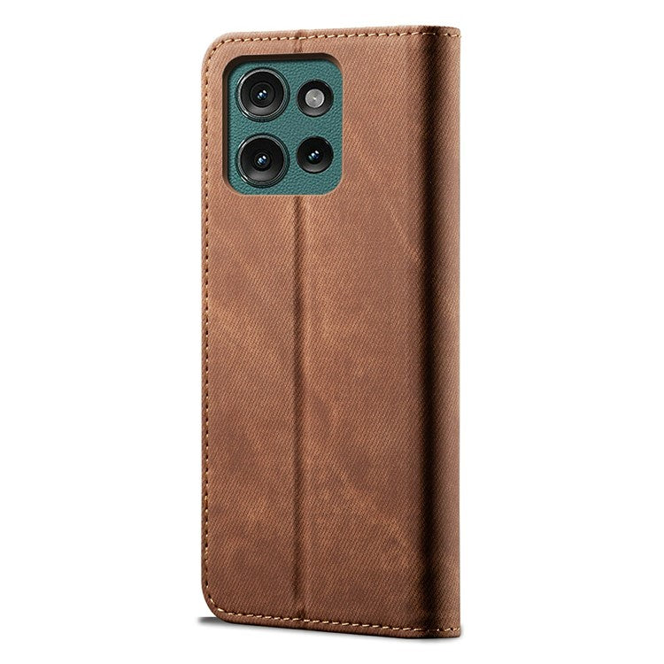 For Motorola Moto G75 5G Case Jeans Cloth Texture Anti-Scratch Leather Stand Phone Cover - Coffee