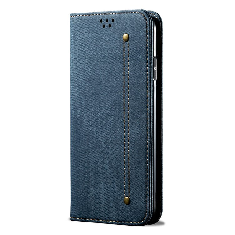 For Motorola Moto G75 5G Case Jeans Cloth Texture Anti-Scratch Leather Stand Phone Cover - Blue