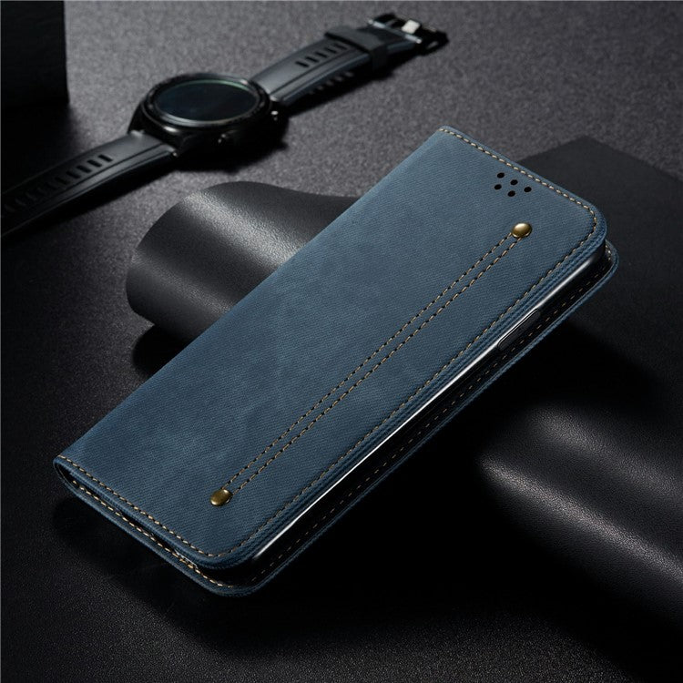 For Motorola Moto G75 5G Case Jeans Cloth Texture Anti-Scratch Leather Stand Phone Cover - Blue