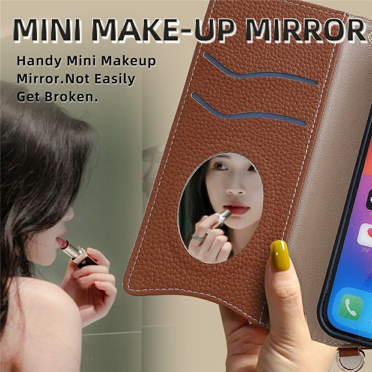For iPhone 16 Pro Leather Case Wallet Stand Cover Irregular Tail Style with Chain Strap - Brown