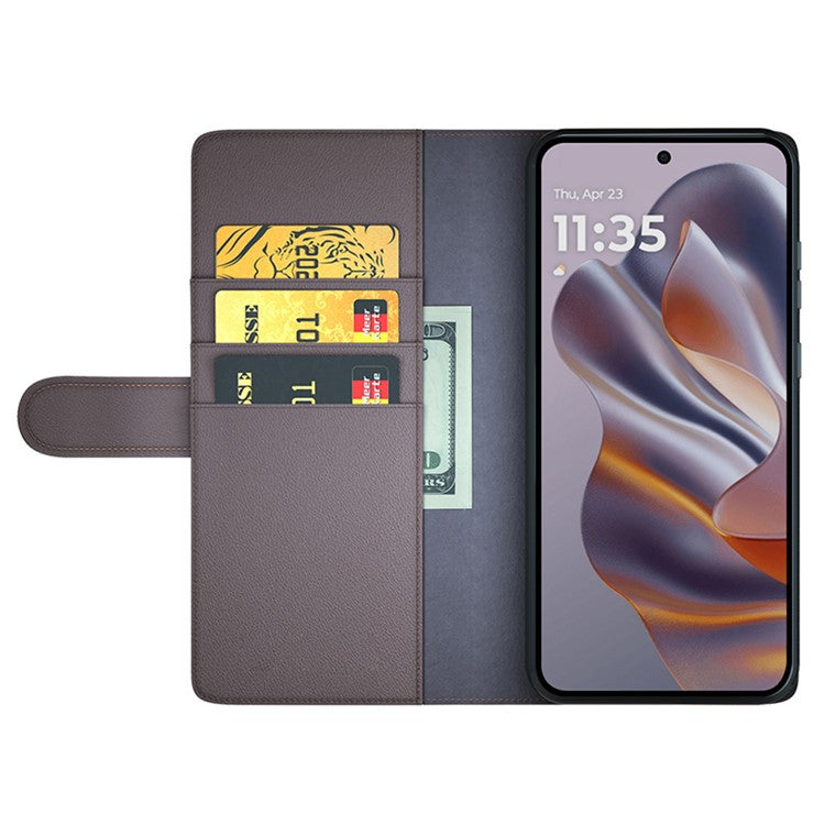 For Motorola Edge 50 Neo 5G / Moto S50 5G / Thinkphone 25 5G Case Genuine Split Leather Phone Cover Wallet Card Slot - Brown