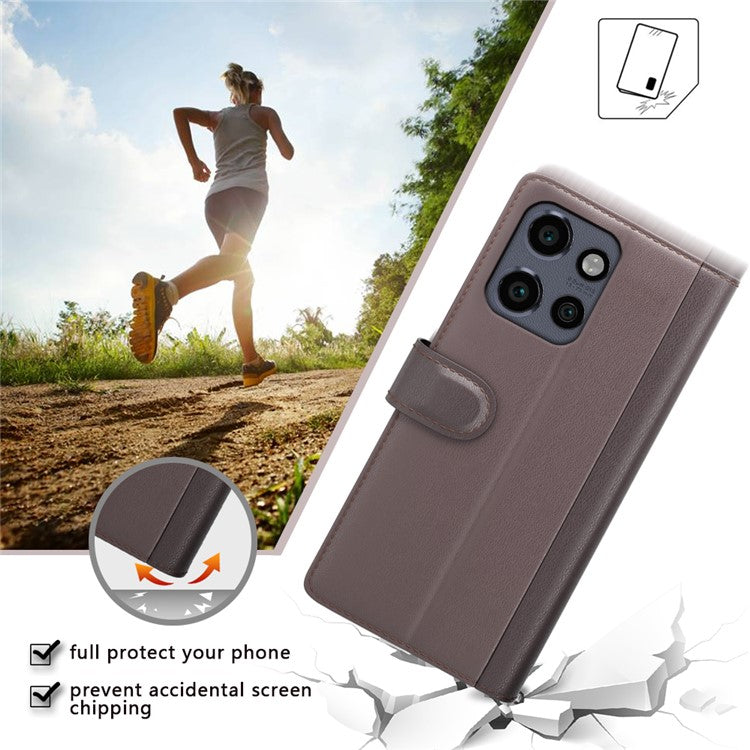 For Motorola Edge 50 Neo 5G / Moto S50 5G / Thinkphone 25 5G Case Genuine Split Leather Phone Cover Wallet Card Slot - Brown