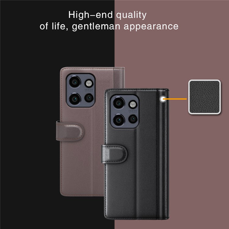 For Motorola Edge 50 Neo 5G / Moto S50 5G / Thinkphone 25 5G Case Genuine Split Leather Phone Cover Wallet Card Slot - Brown