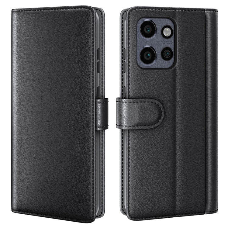 For Motorola Edge 50 Neo 5G / Moto S50 5G / Thinkphone 25 5G Case Genuine Split Leather Phone Cover Wallet Card Slot - Black