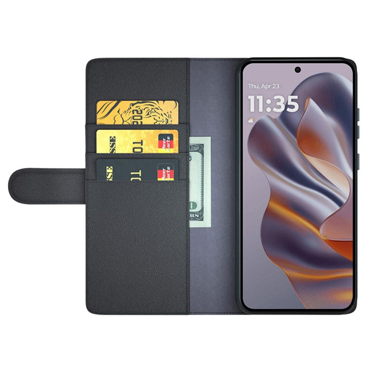 For Motorola Edge 50 Neo 5G / Moto S50 5G / Thinkphone 25 5G Case Genuine Split Leather Phone Cover Wallet Card Slot - Black