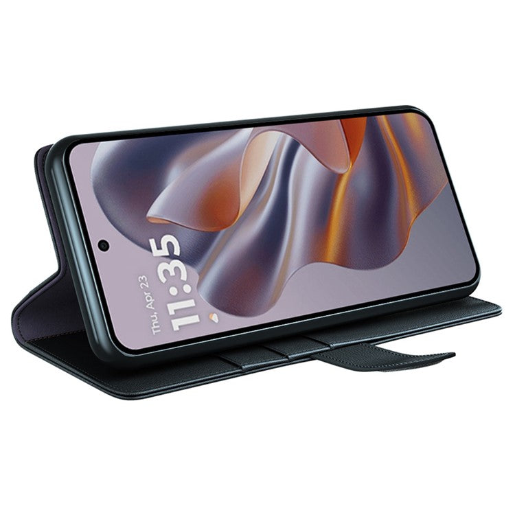 For Motorola Edge 50 Neo 5G / Moto S50 5G / Thinkphone 25 5G Case Genuine Split Leather Phone Cover Wallet Card Slot - Black