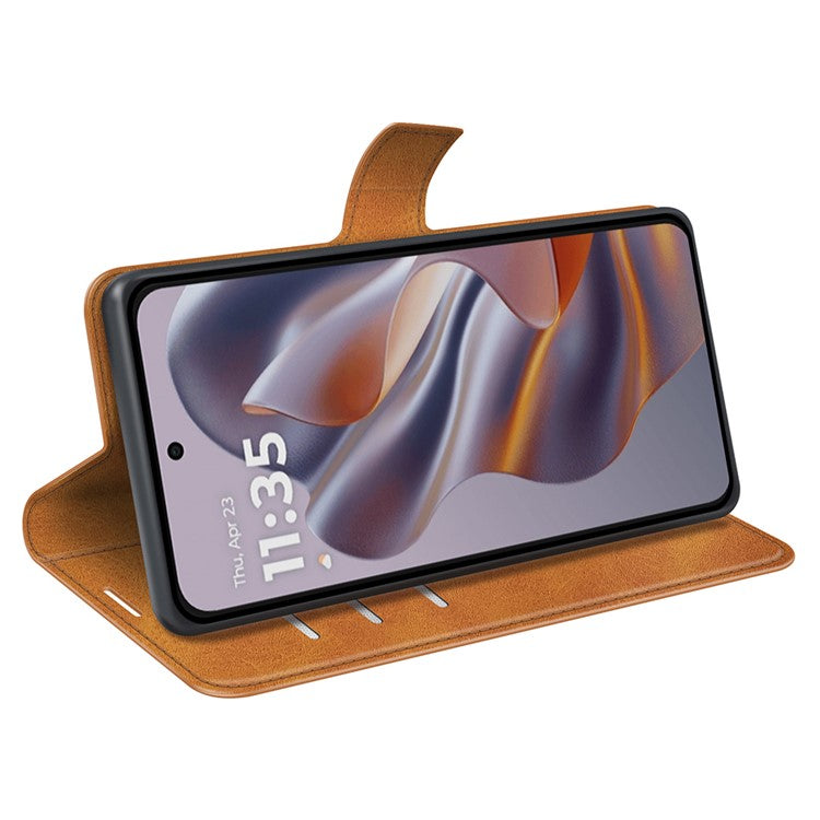 For Motorola Edge 50 Neo 5G / Moto S50 5G / Thinkphone 25 5G Stand Case Anti-Scratch Calf Texture Leather Phone Cover - Yellow