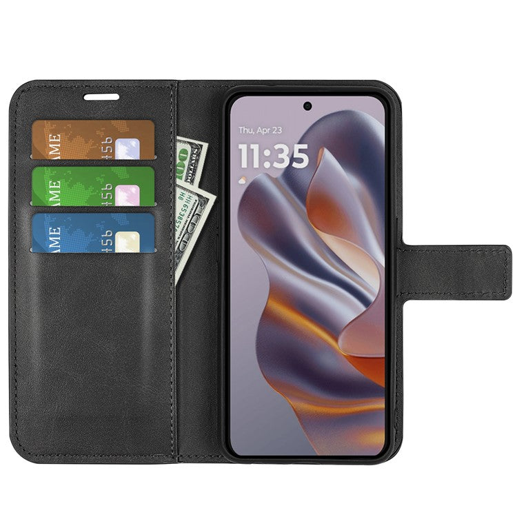 For Motorola Edge 50 Neo 5G / Moto S50 5G / Thinkphone 25 5G Stand Case Anti-Scratch Calf Texture Leather Phone Cover - Black
