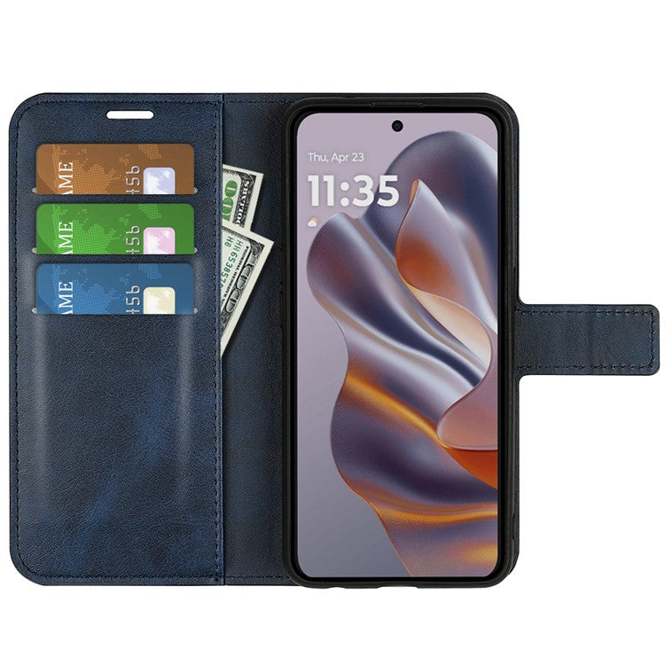 For Motorola Edge 50 Neo 5G / Moto S50 5G / Thinkphone 25 5G Stand Case Anti-Scratch Calf Texture Leather Phone Cover - Blue