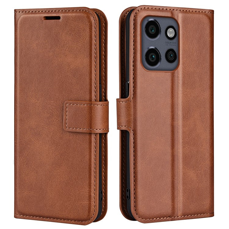 For Motorola Edge 50 Neo 5G / Moto S50 5G / Thinkphone 25 5G Stand Case Anti-Scratch Calf Texture Leather Phone Cover - Light Brown