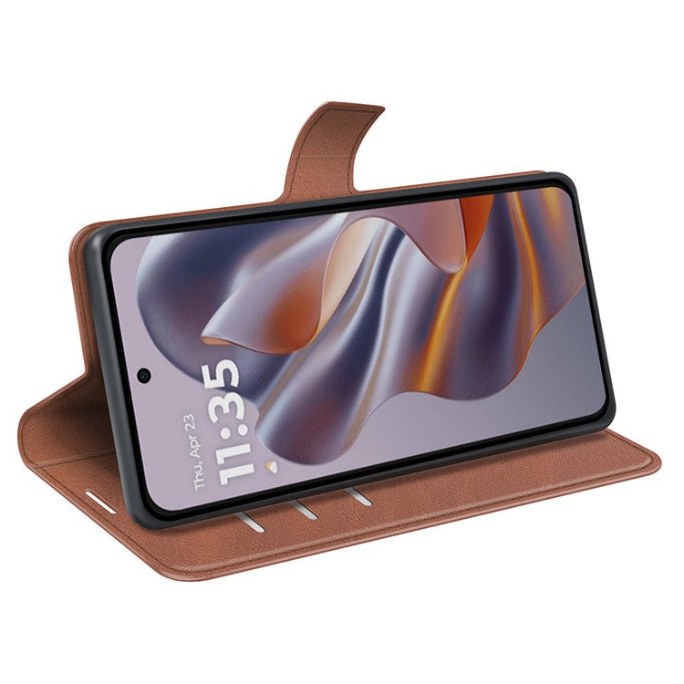 For Motorola Edge 50 Neo 5G / Moto S50 5G / Thinkphone 25 5G Stand Case Anti-Scratch Calf Texture Leather Phone Cover - Light Brown