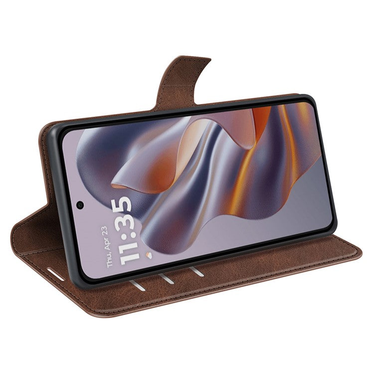 For Motorola Edge 50 Neo 5G / Moto S50 5G / Thinkphone 25 5G Stand Case Anti-Scratch Calf Texture Leather Phone Cover - Brown