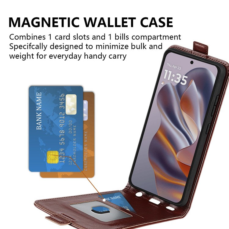 For Motorola Edge 50 Neo 5G / Moto S50 5G / Thinkphone 25 5G Case with Card Slots Vertical Flip Leather Phone Cover - Brown