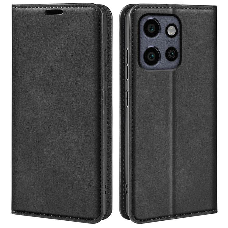 For Motorola Edge 50 Neo 5G / Moto S50 5G / Thinkphone 25 5G Case Skin-Touch Leather Wallet Phone Cover - Black