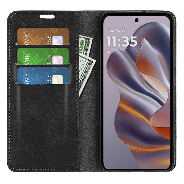 For Motorola Edge 50 Neo 5G / Moto S50 5G / Thinkphone 25 5G Case Skin-Touch Leather Wallet Phone Cover - Black