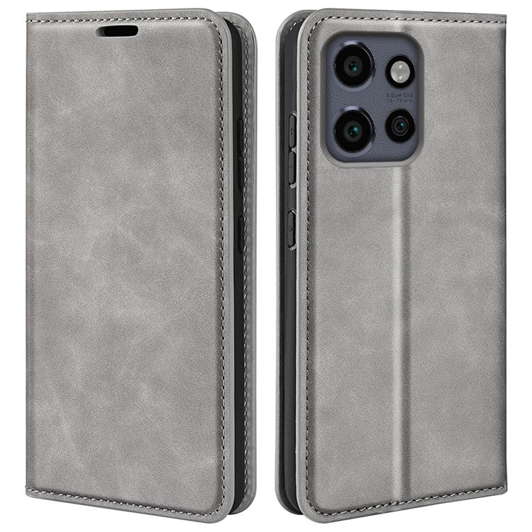 For Motorola Edge 50 Neo 5G / Moto S50 5G / Thinkphone 25 5G Case Skin-Touch Leather Wallet Phone Cover - Grey
