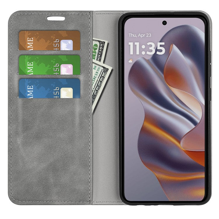 For Motorola Edge 50 Neo 5G / Moto S50 5G / Thinkphone 25 5G Case Skin-Touch Leather Wallet Phone Cover - Grey