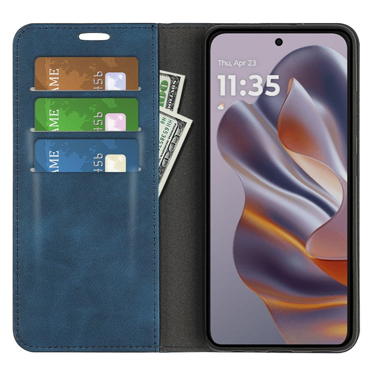 For Motorola Edge 50 Neo 5G / Moto S50 5G / Thinkphone 25 5G Case Skin-Touch Leather Wallet Phone Cover - Blue