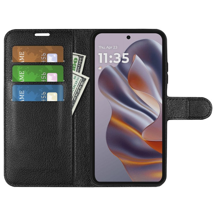 For Motorola Edge 50 Neo 5G / Moto S50 5G / Thinkphone 25 5G Case Litchi Texture Shockproof Leather Wallet Phone Cover - Black