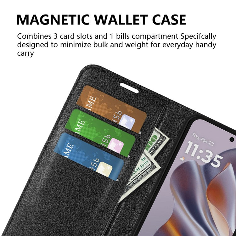 For Motorola Edge 50 Neo 5G / Moto S50 5G / Thinkphone 25 5G Case Litchi Texture Shockproof Leather Wallet Phone Cover - Black