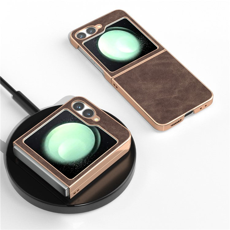 For Samsung Galaxy Z Flip6 5G Case Electroplating PU+PC Shockproof Phone Cover - Coffee