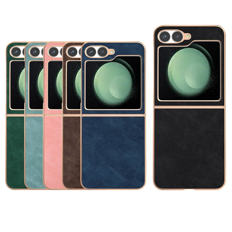 For Samsung Galaxy Z Flip6 5G Case Electroplating PU+PC Shockproof Phone Cover - Coffee