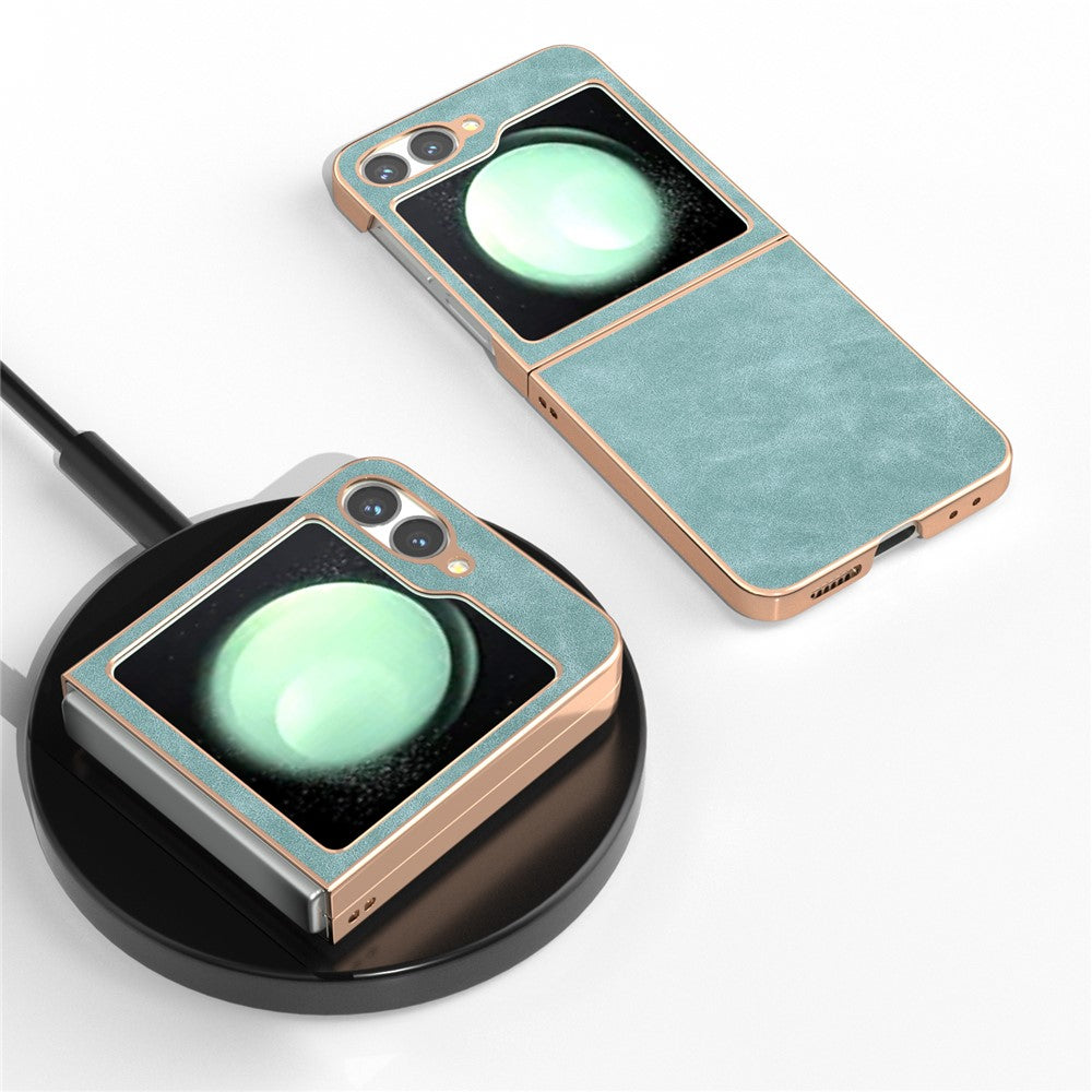 For Samsung Galaxy Z Flip7 FE 5G / Z Flip6 5G Case Electroplating PU+PC Shockproof Phone Cover - Baby Blue