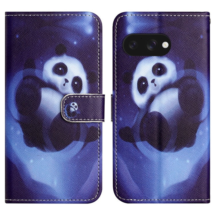 For Google Pixel 9a Case Pattern Print PU Leather Wallet Phone Cover Cross Texture - Panda