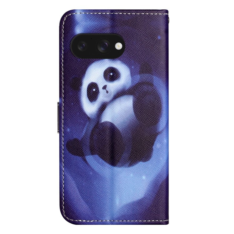 For Google Pixel 9a Case Pattern Print PU Leather Wallet Phone Cover Cross Texture - Panda